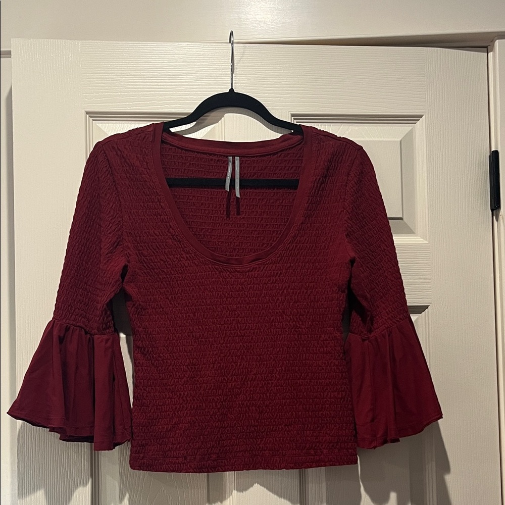 Anthropologie Burgundy Bell Sleeve Top - Picture 4 of 7